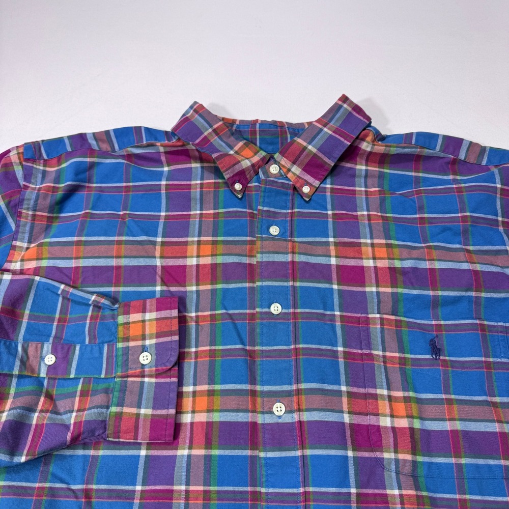 Polo Ralph Lauren Mens 3XB Plaid Button Down Shirt Blue Purple Madras Modern